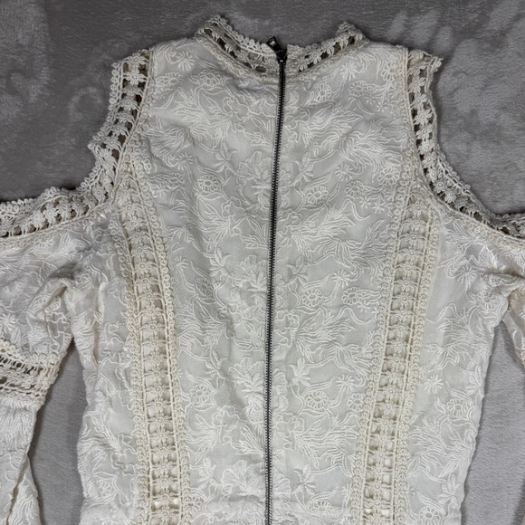 Alice + Olivia Enya White Cream Boho Lace 100% Cotton Bell Sleeves Mini Dress 0 - Picture 15 of 17